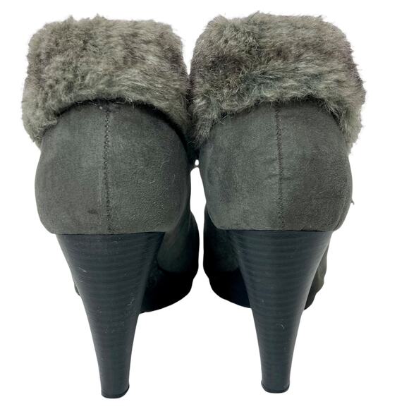 Faux suede lace-up booties Women's Limelight Vail fur top gray boots size 7 - Picture 3 of 9